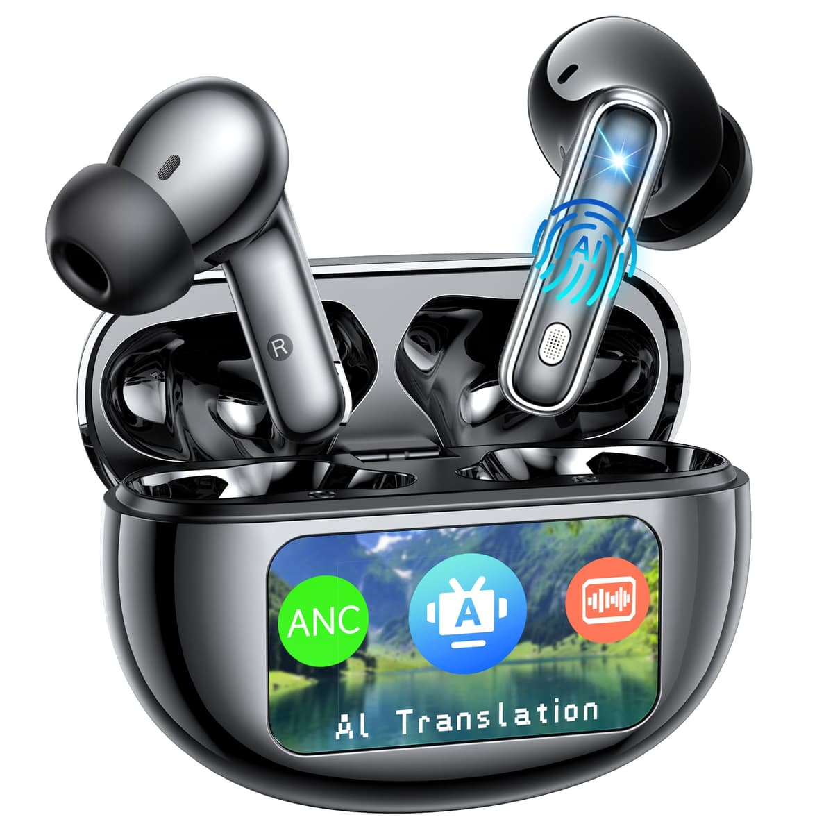 AI Translation Earbuds Real Time,188 Language Translator Earbuds,Audifonos Traductores Inglés Español,4 ANC Mic Translating Device,Translate Ear Buds for Travel Learning with LCD Touch,IPX7 Waterproof - 79% off