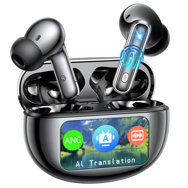 AI Translation Earbuds Real Time,188 Language Translator Earbuds,Audifonos Traductores Inglés Español,4 ANC Mic Translating Device,Translate Ear Buds for Travel Learning with LCD Touch,IPX7 Waterproof - 79% off
