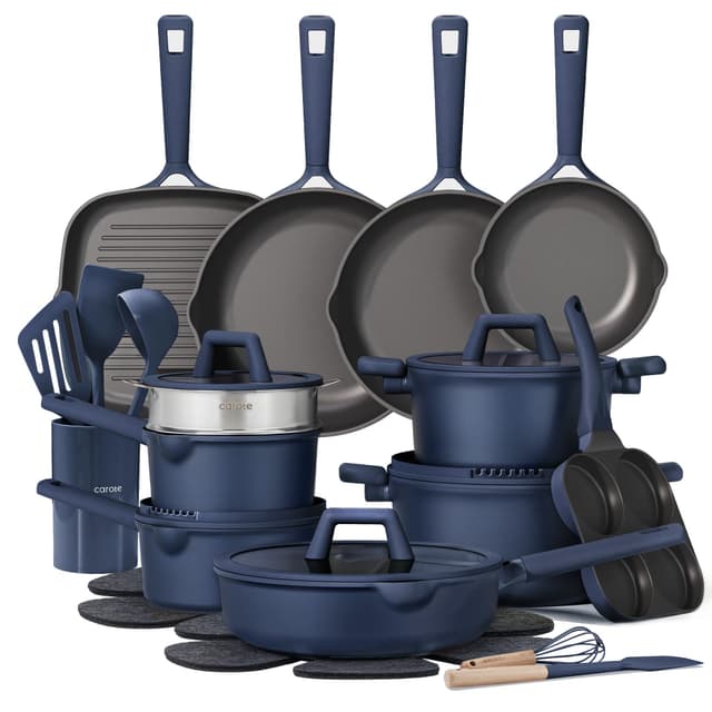 CAROTE 31PCS Pots and Pans Set, Nonstick Cookware Set Kitchen Non Stick Induction Titanium Cookware Non-toxic Granite Cooking set, PFOA Free - 55% off