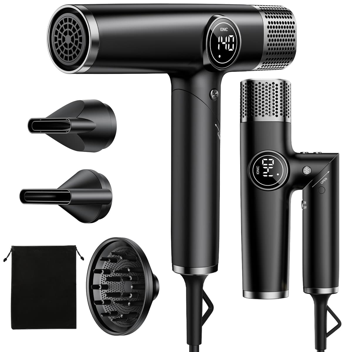 Dual Voltage Travel Hair Dryer with Diffuser, 1900W Professional High-Speed Ionic Blow Dryer for Fast Drying, Lightweight, No Heat Damage, Global Use 110V-240V - 70% off