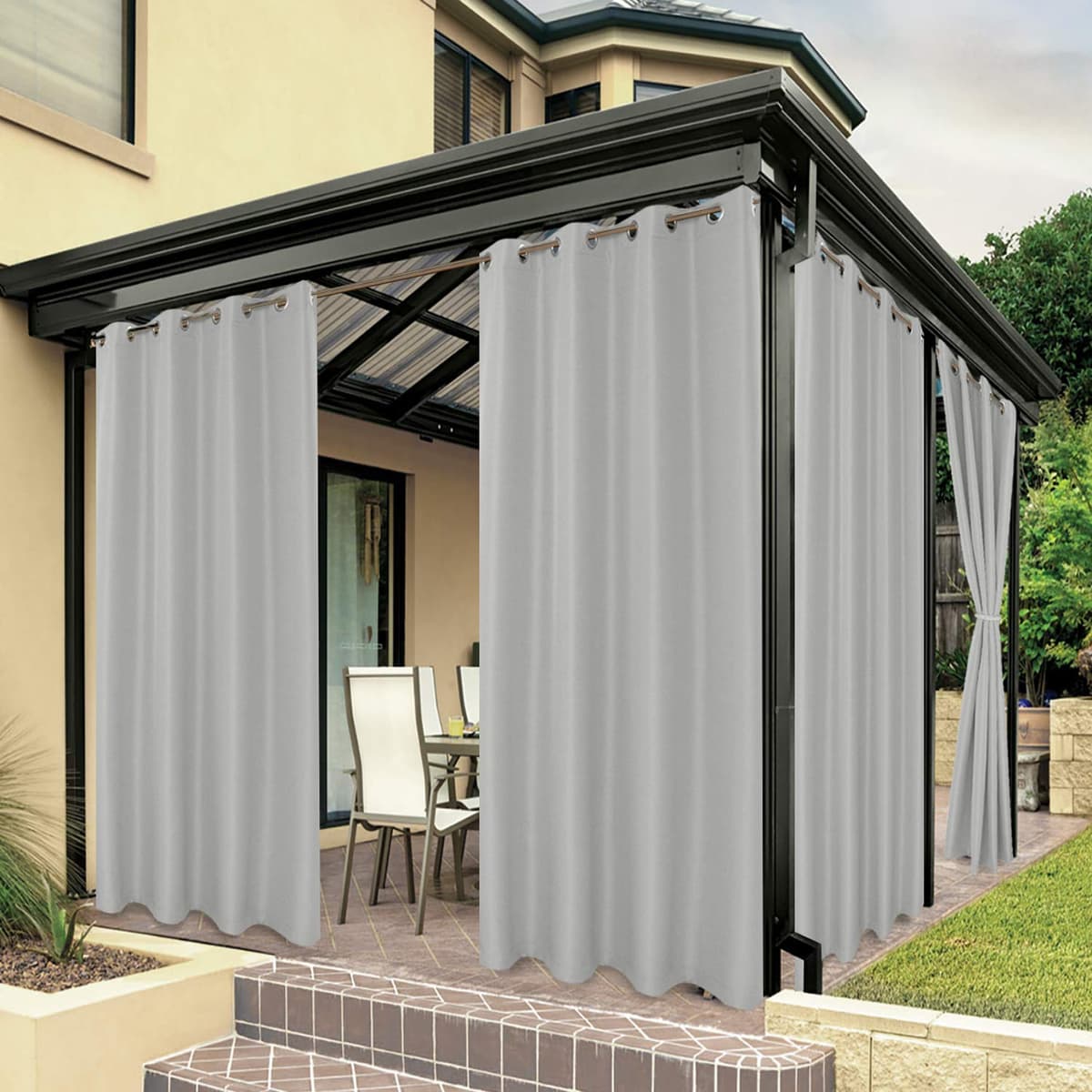 BONZER Outdoor Curtains for Patio Water Resistant Heavy Privacy Light Filtering Grommet Outside Curtains for Porch, Pergola, Gazebo, 1 Panel, 54W x 120L inch, Silver - 51% off