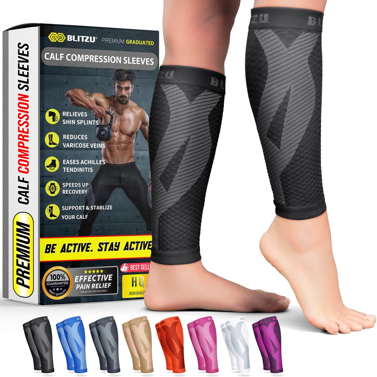 BLITZU Calf Compression Sleeve for Men & Women Footless Compression Socks Support Runners Leg Sleeve Shin Splints Pain Relief - 60% off