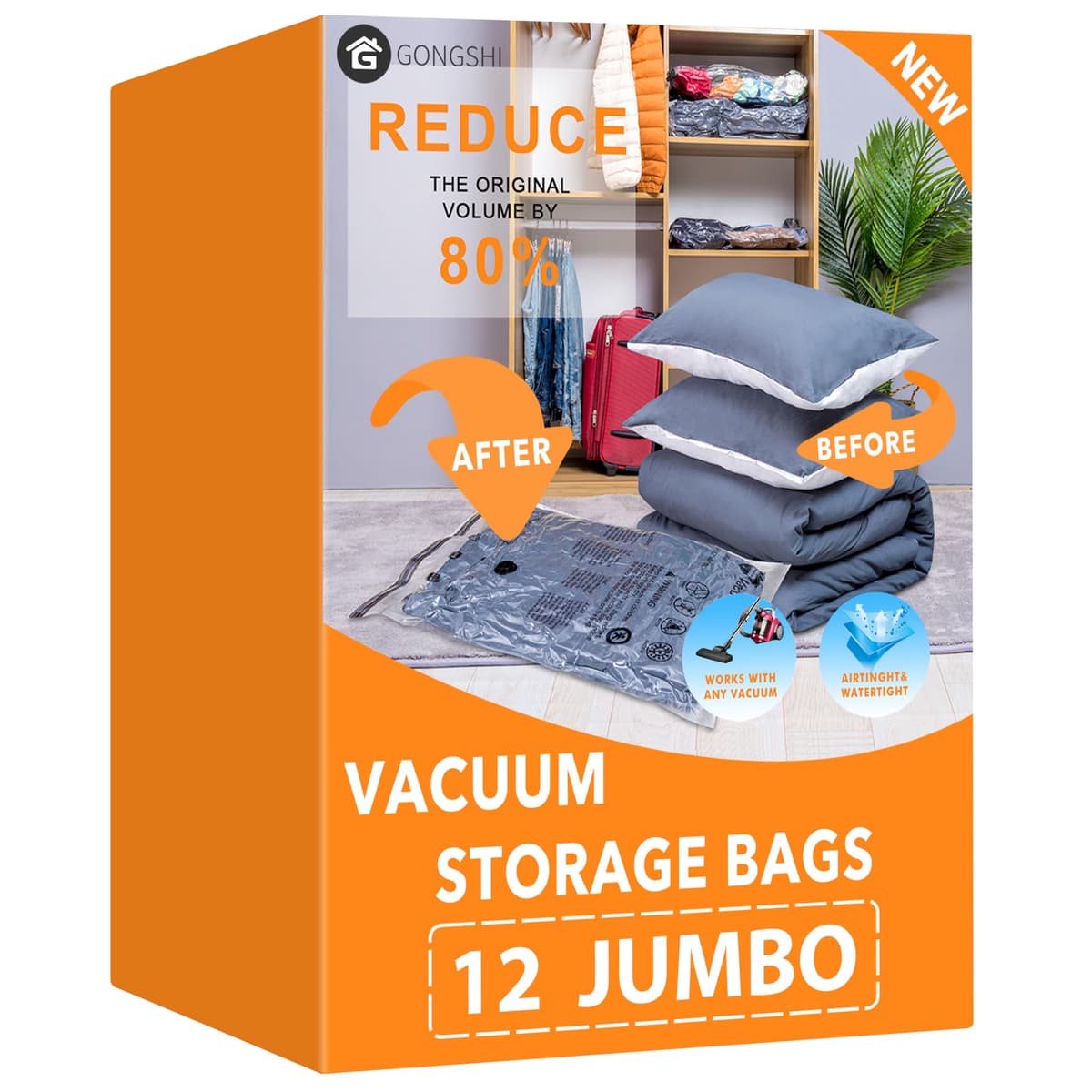 GONGSHI Vacuum Storage Bags, Space Saver Bags for Clothing,Blankets,Comforters, Pillows, Clothes,Travel,12 Jumbo - 69% off