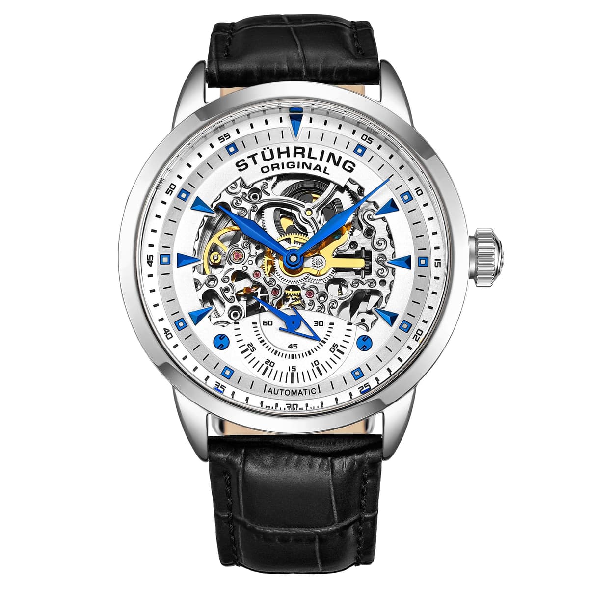 Stuhrling Original Mens Skeleton Automatic Dress Watch with Alligator Embossed Leather Strap Skeleton Dial - 87% off
