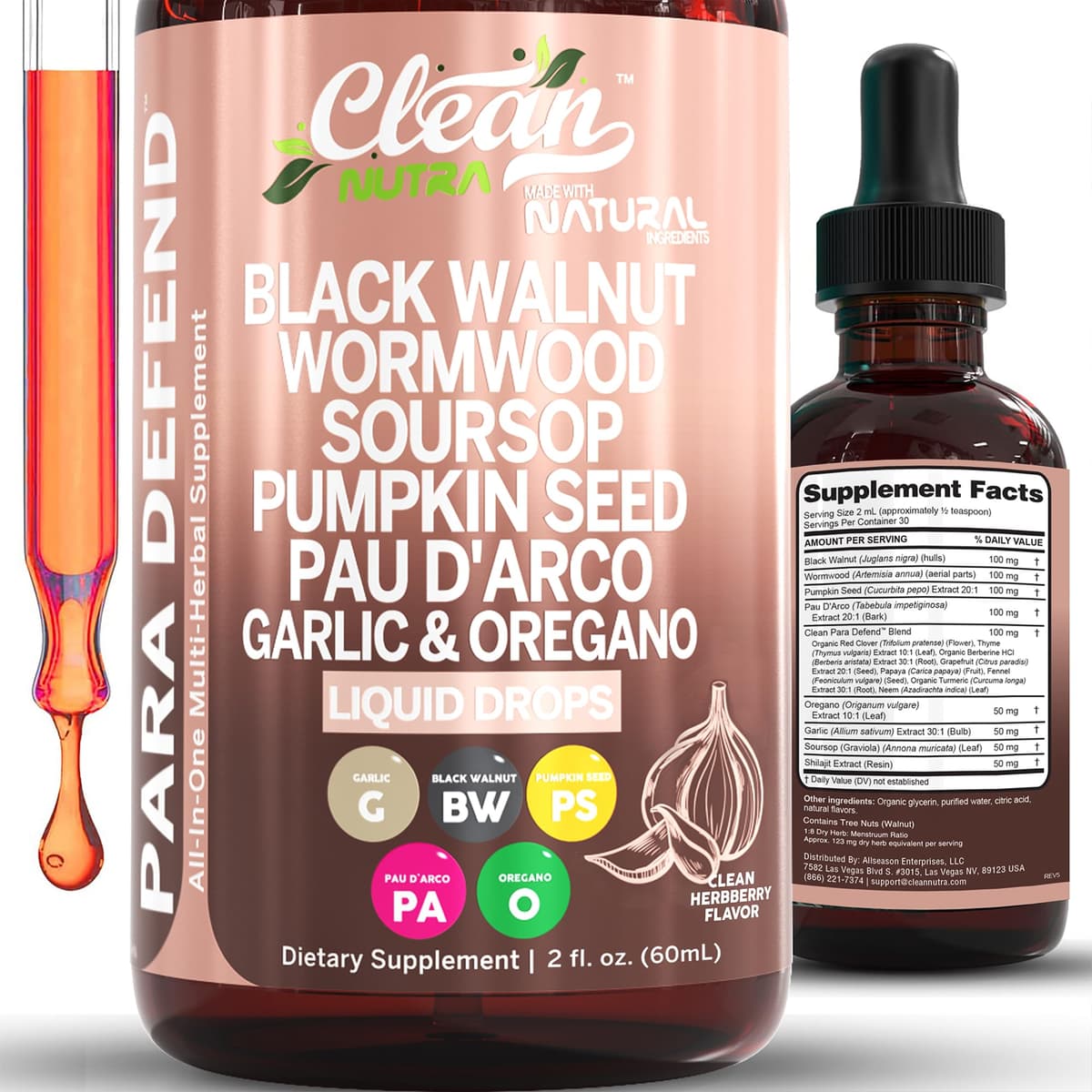 para Defend Wormwood Black Walnut Cleanse for Humans Drops Liquid Soursop Garlic Pumpkin Seed PAU D'Arco Oil of Oregano Turmeric Berberine Neem Extract Hull Bark Tincture by Clean Nutra - 50% off