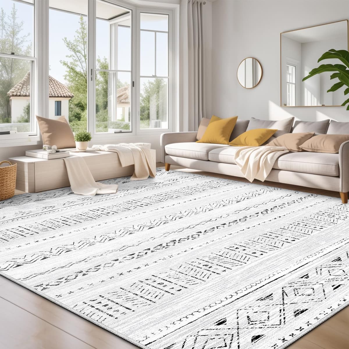 cotiled 10x14 Area Rug Living Room: Washable Boho Rugs with Non Slip Backing Large Soft Indoor Stain Resistant Carpet for Bedroom Farmhouse Dining Room Lightweight Home Decor Dark Grey - 50% off