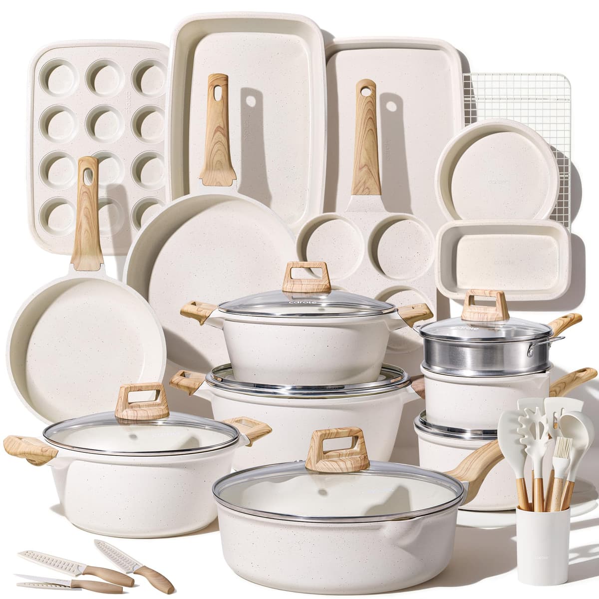 CAROTE 44pcs Pots and Pan Set Nonstick, Cookware Sets, Cooking Set Non Stick, Induction Cook Ware with Bakeware Set, Kitchen Knife Set - 60% off