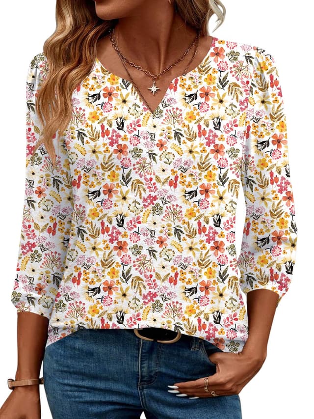 LUYAA 3/4 Length Sleeve Womens Tops Dressy Casual V-Neck Puff Sleeve Blouses Business Work Tunic Shirt S-XXL - 70% off