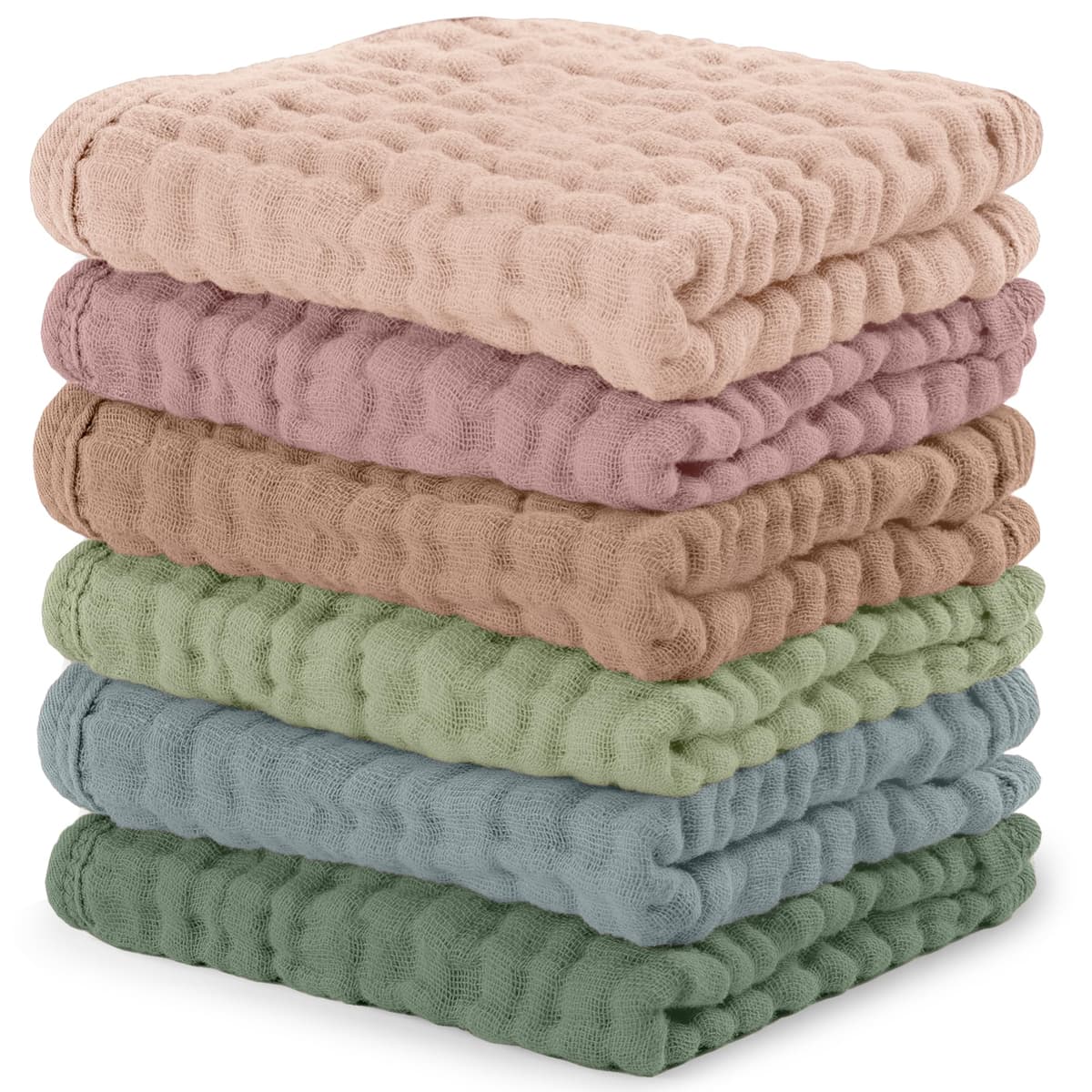 Comfy Cubs Muslin Baby Washcloths 6 Pack - Soft 6-Layer Cotton Wash Cloths for Sensitive Skin - 10"x10" Large, Gentle, Absorbent Infant Essentials for Newborn and Toddlers - Multicolor - 53% off