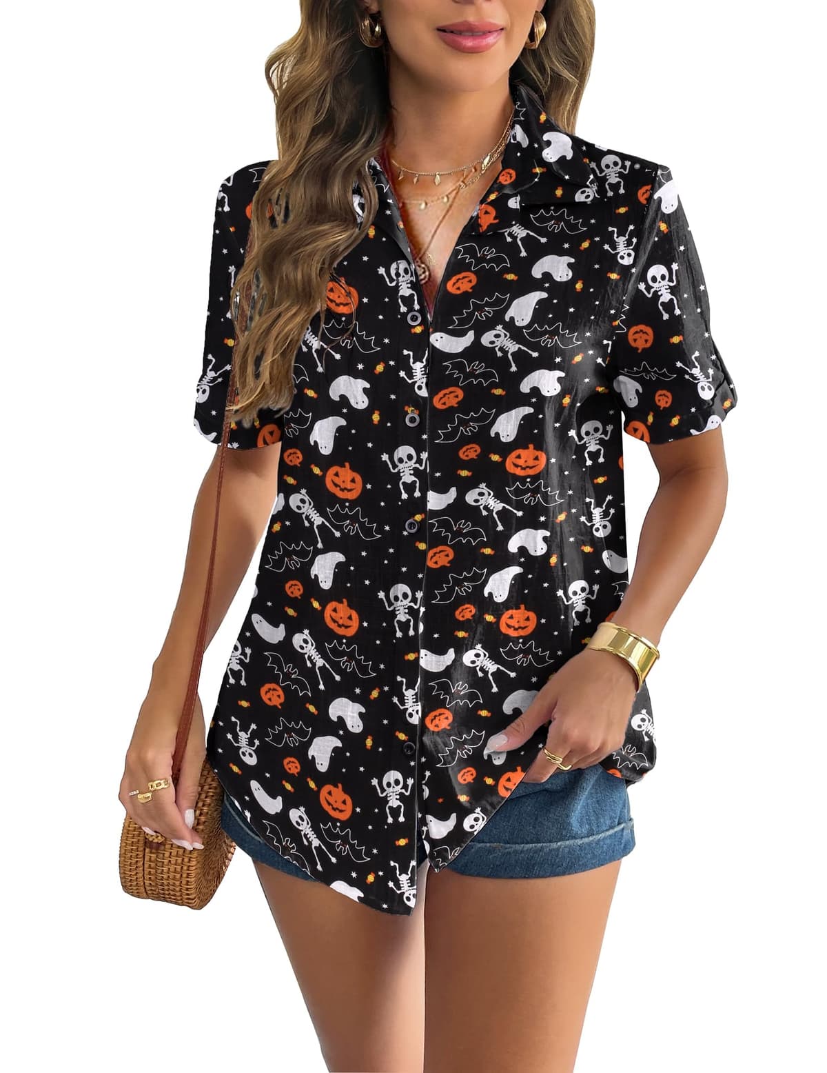 Zeagoo Women Linen Button Down Shirt Rolled Cuffed Short Sleeve Blouse Ladies Summer Casual V Neck Beach Cotton Tops - 70% off