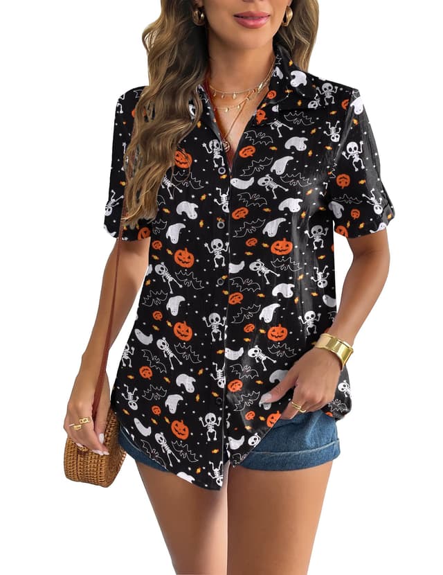 Zeagoo Women Linen Button Down Shirt Rolled Cuffed Short Sleeve Blouse Ladies Summer Casual V Neck Beach Cotton Tops - 70% off