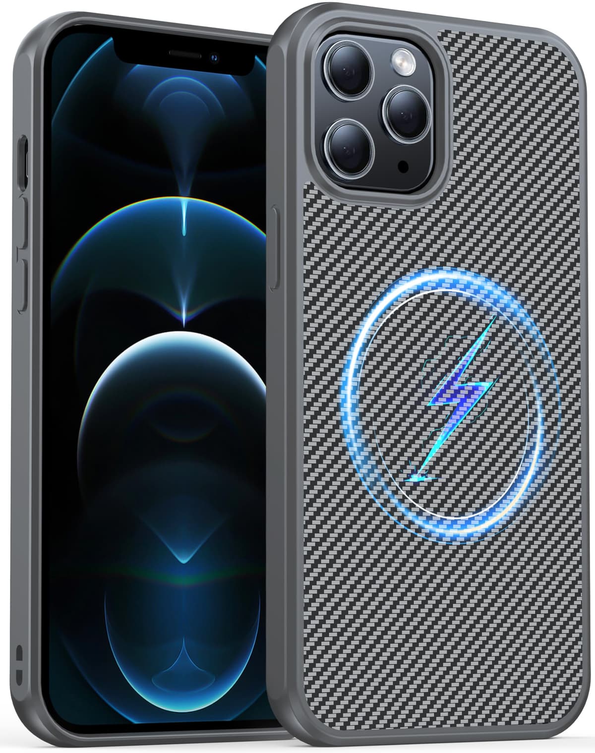 AMILIFECASES Magnetic for iPhone 12 Pro Max Case, Anti-Scratch Carbon Fiber Texture-Compatible with MagSafe - Military Grade Drop Protection - Slim Shockproof Phone Cover 6.7", Grey - 63% off