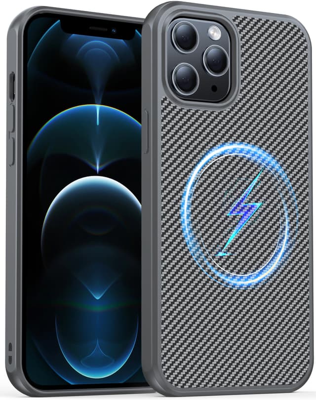 AMILIFECASES Magnetic for iPhone 12 Pro Max Case, Anti-Scratch Carbon Fiber Texture-Compatible with MagSafe - Military Grade Drop Protection - Slim Shockproof Phone Cover 6.7", Grey - 63% off