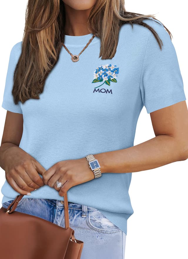 Arach&Cloz Women's Lightweight Wool Blend Short Sleeve Sweater Top Business Casual - 64% off