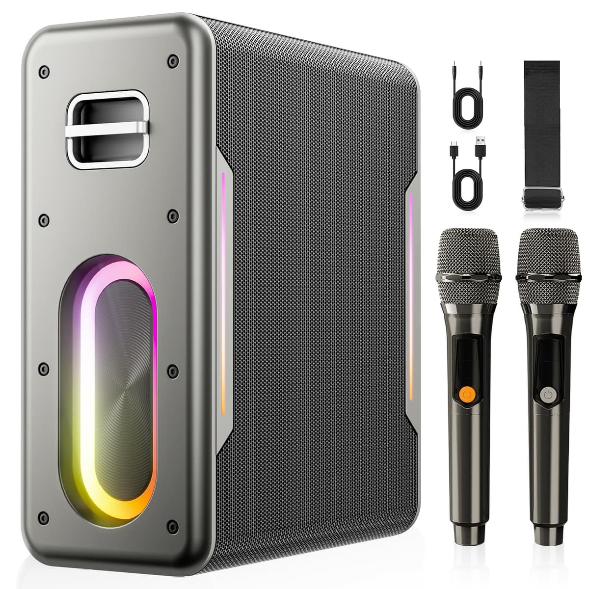 Karaoke Machine for Adults, Portable Bluetooth Karaoke Speaker with 2 Wireless Microphones, 2 Voice Mode & LED Party Lights, Home Party Birthday Gifts for Kids Family,Supports BT/TWS/AUX/USB/TF - 78% off