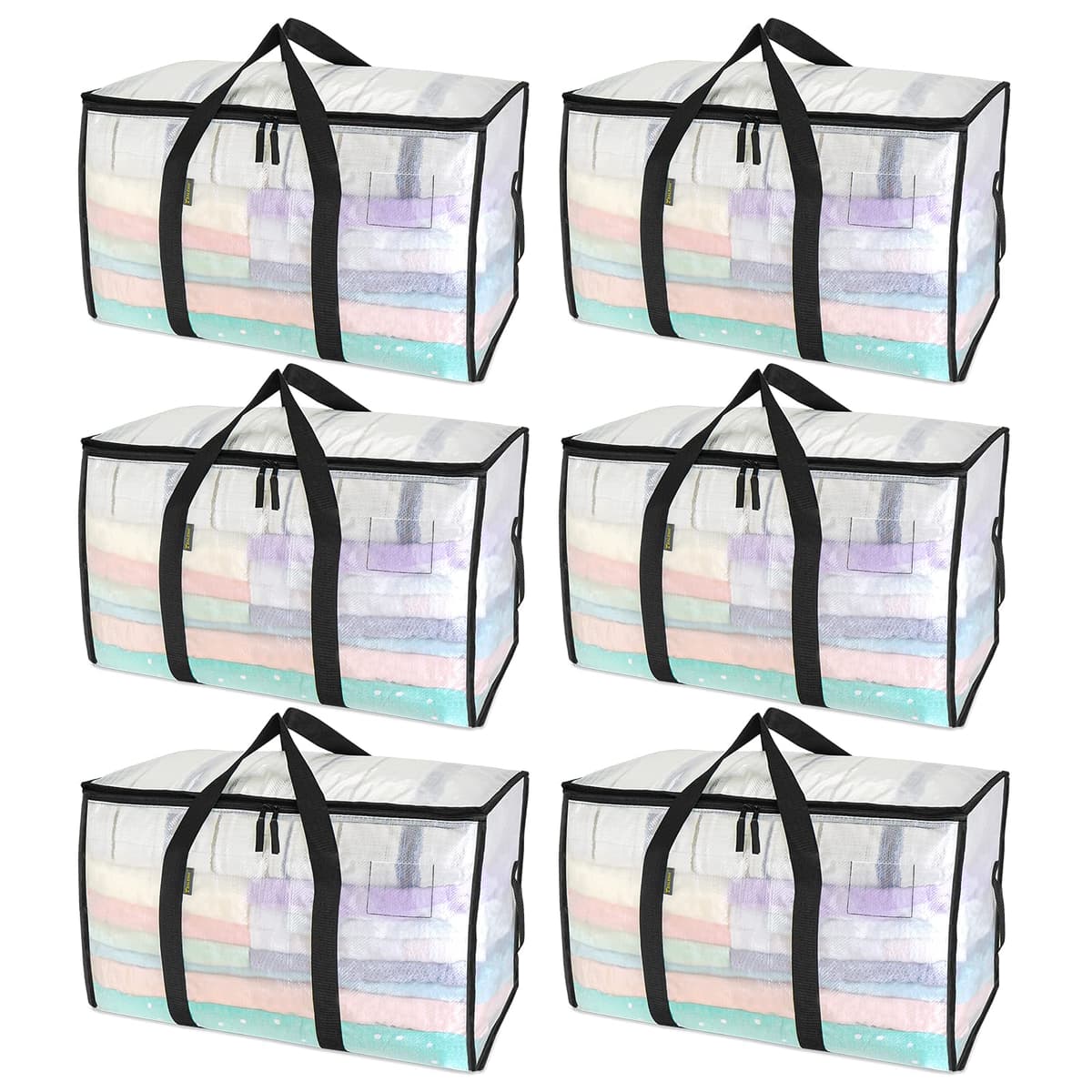 BALEINE 6-Pack Oversized Moving Bags with Reinforced Handles, Heavy-Duty Storage Tote for Clothes, Moving Supplies (Clear, 6-Pack) - 51% off