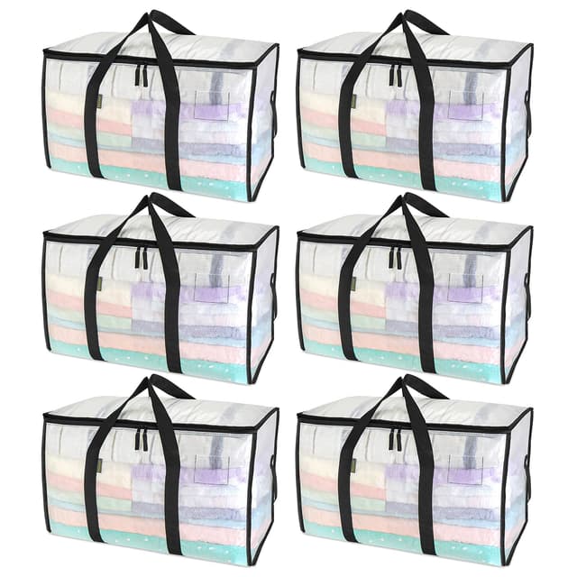 BALEINE 6-Pack Oversized Moving Bags with Reinforced Handles, Heavy-Duty Storage Tote for Clothes, Moving Supplies (Clear, 6-Pack) - 51% off