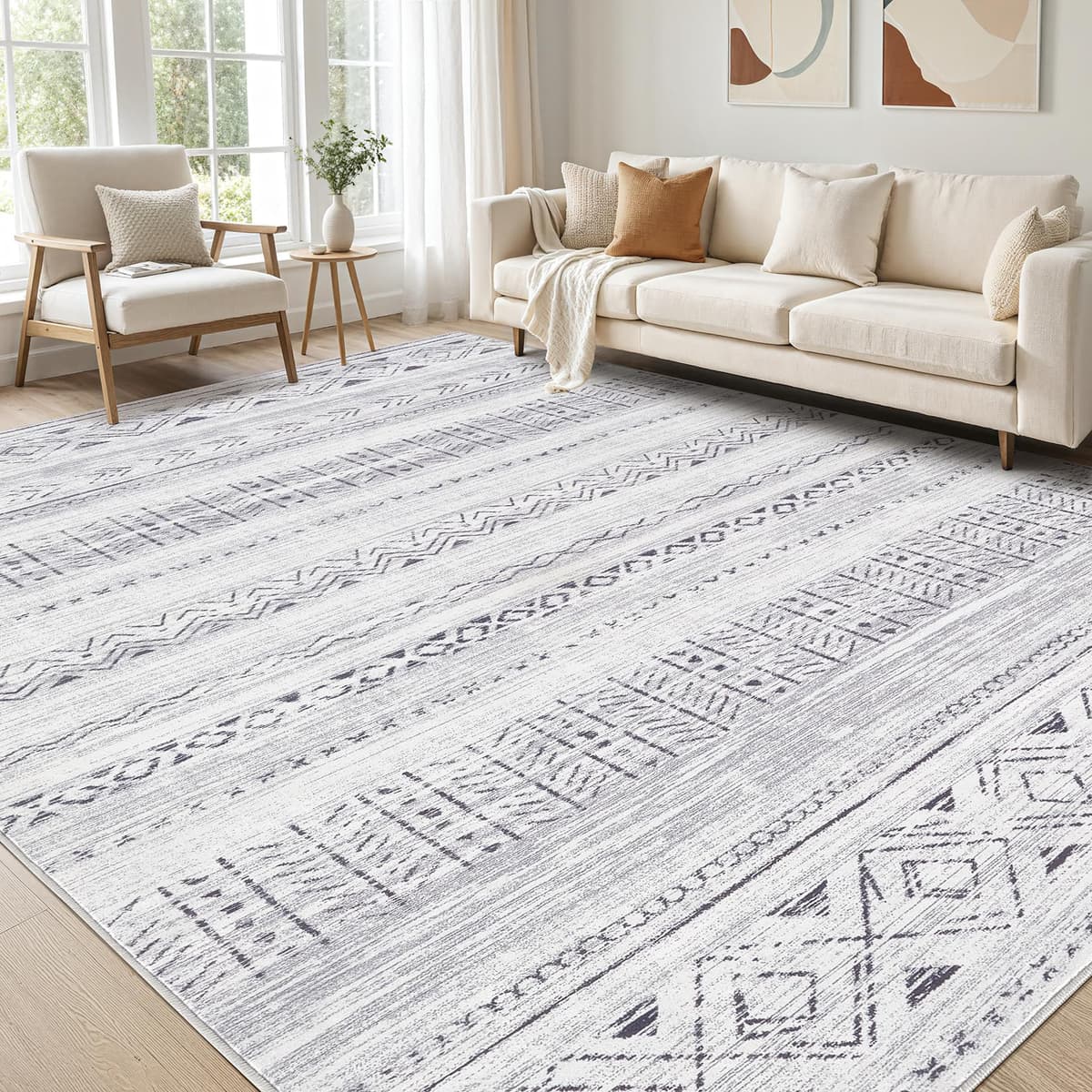 cotiled 6x9 Area Rug Living Room: Washable Boho Rugs with Non Slip Backing Large Soft Indoor Stain Resistant Carpet for Bedroom Farmhouse Dining Room Lightweight Home Decor Dark Grey - 56% off