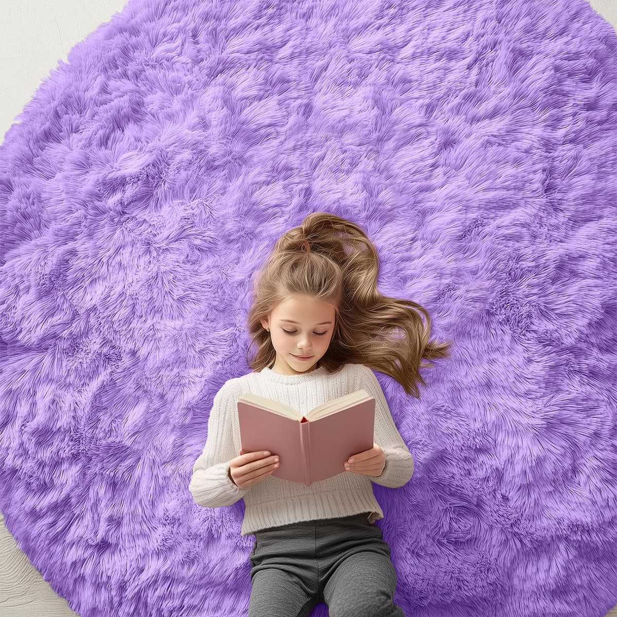 OLANLY Purple Round Rugs for Bedroom - Machine Washable, 6 ft Circle Area Rugs for Living Room, Soft and Fluffy Shaggy Carpet for Teen Girls and Boys, Nursery Rooms, Dorms, Home Decor Aesthetic - 52% off