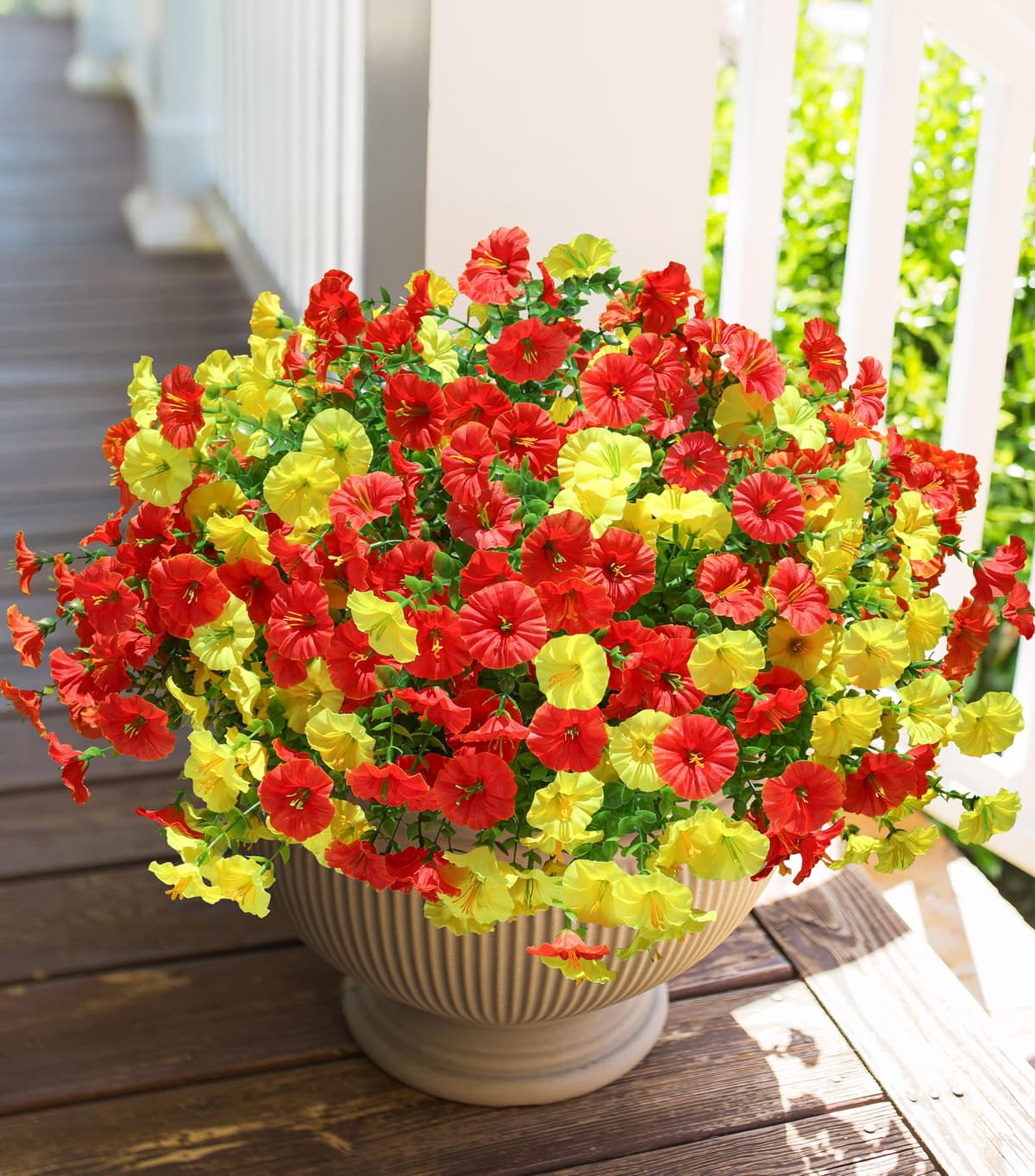 HyeFlora Artificial Flowers for Outdoors Fake Plants Outside Decoration, 12 Bundles Silk Colorful Morning Glory with Eucalyptus UV Resistant Realistic Faux Flowers for Planter Porch Patio Yard Garden - 55% off