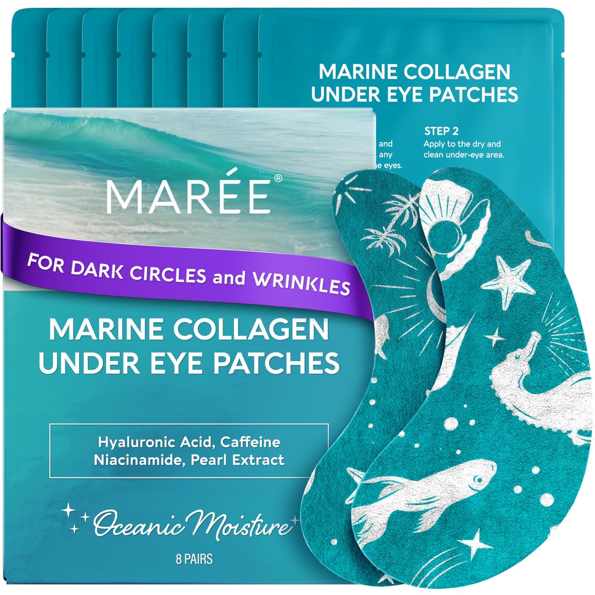 MAREE Hydrating Under Eye Patches for Puffy Eyes and Dark Circles – Marine Collagen & Caffeine Eye Patches – Brightening Eye Patche with Niacinamide – Depuffing Eye Mask for Dark Circles and Puffiness - 70% off