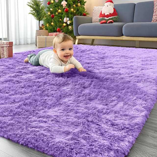 OLANLY Area Rugs for Living Room Bedroom, Machine Washable 4x5.9 ft Soft Fluffy Shaggy Bedside Rug, Indoor Floor Carpet for Kids Girls and Boys, Dorms, Nursery Rooms, Home Decor Aesthetic, Purple - 53% off