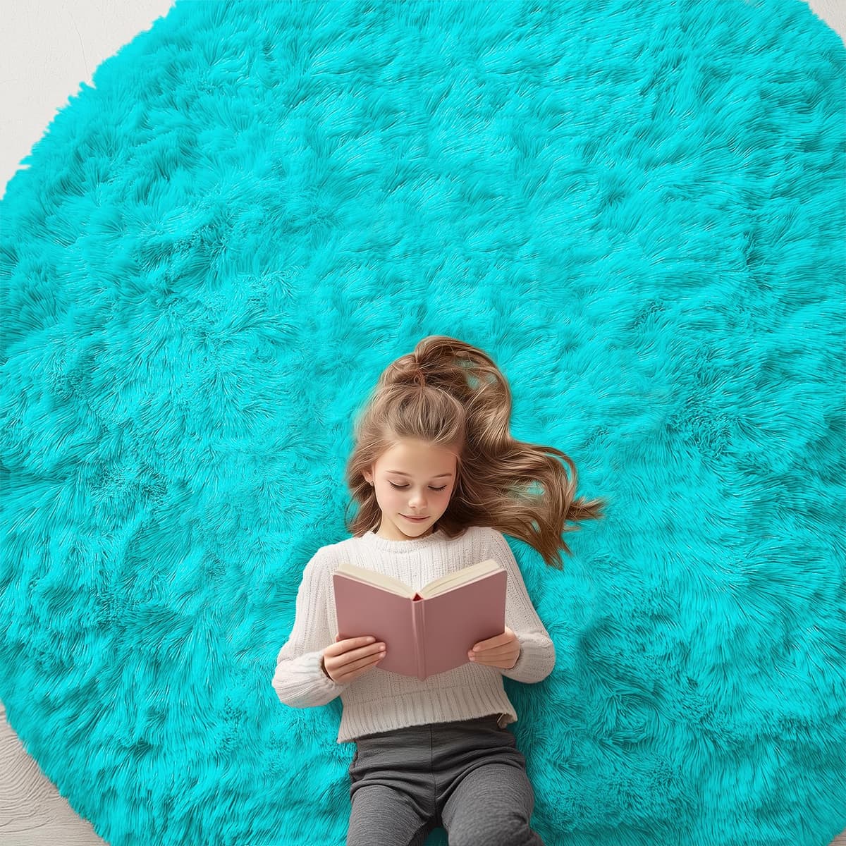 OLANLY Teal Blue Round Rugs for Bedroom - Machine Washable, 7 ft Circle Area Rugs for Living Room, Soft and Fluffy Shaggy Carpet for Teen Girls and Boys, Nursery Rooms, Dorms, Home Decor Aesthetic - 51% off